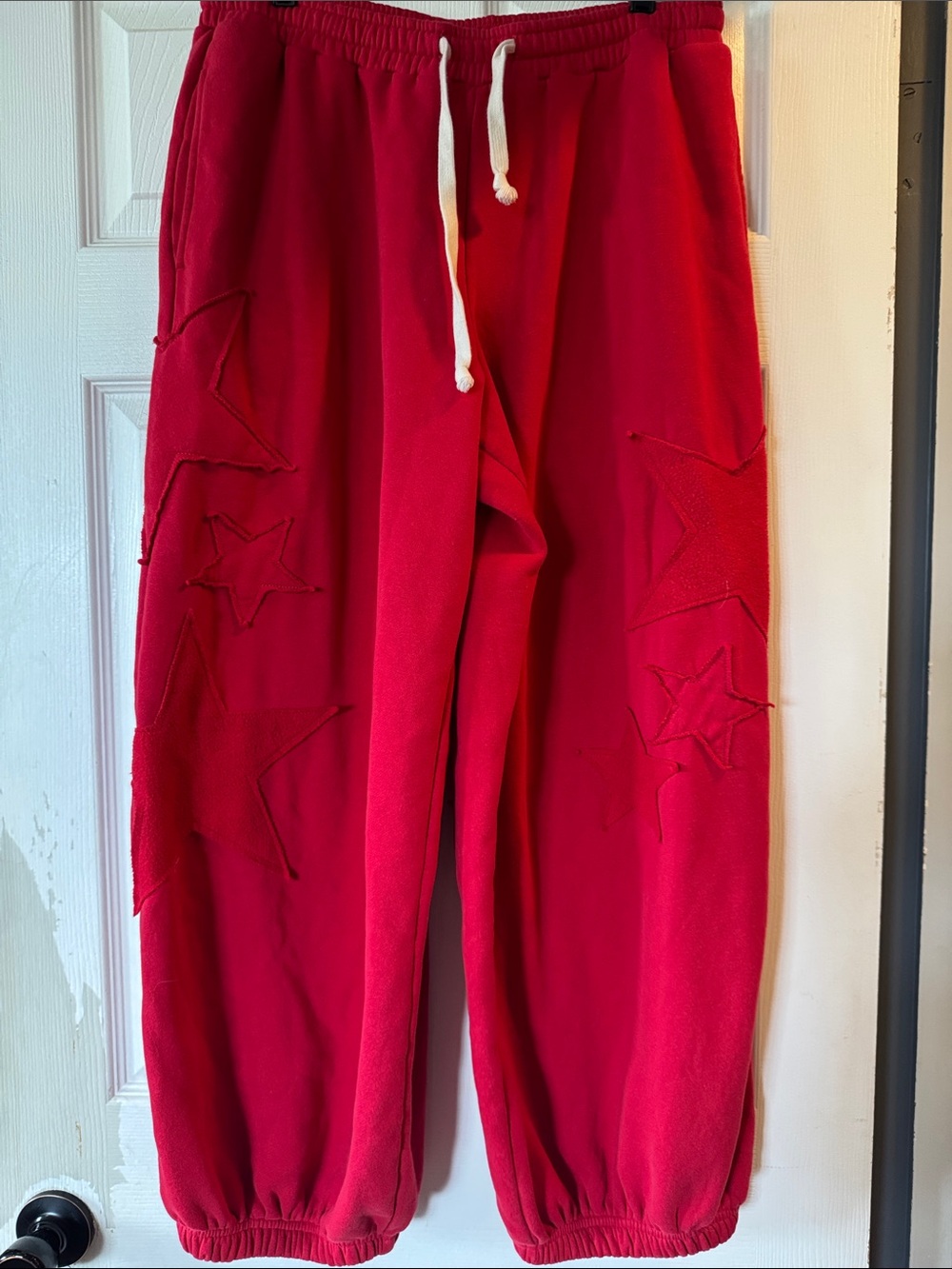 Urban Outfitters Red Star Appliqué Joggers with White Drawstring